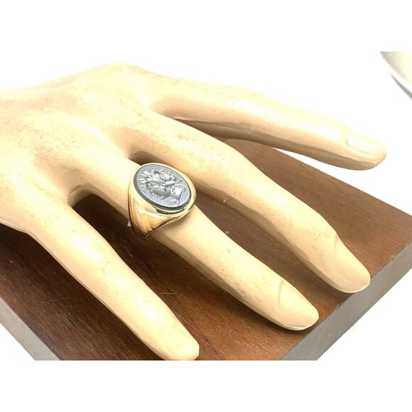 Hematite Cocktail Signet Ring 10k Gold Estate Jewelry Vintage Unisex Size 9 - Picture 5 of 14